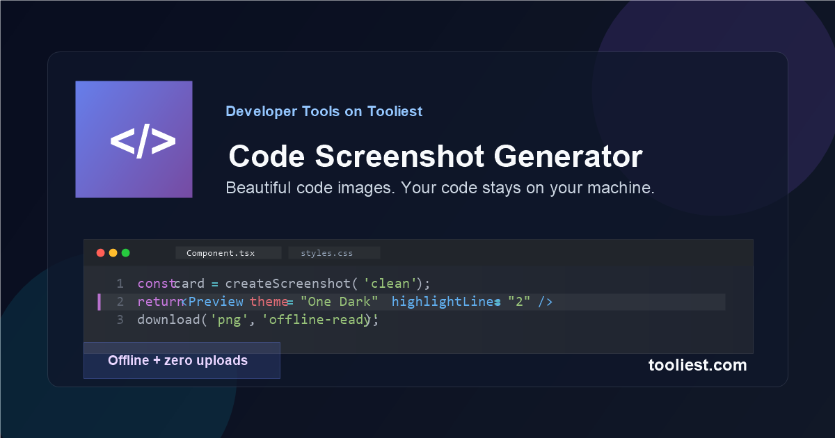 Code Screenshot Generator - PNG and SVG | Tooliest